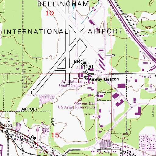 Topographic Map of Bellingham Airport Aircraft Rescue and Fire Fighting Station, WA
