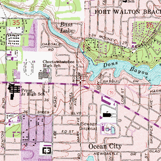 Topographic Map of Ocean City - Wright Fire District Station 1, FL