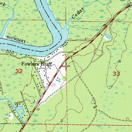 Topographic Map of Fowlers Bluff Volunteer Fire Department, FL