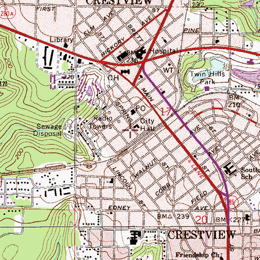 Topographic Map of Crestview Fire Department Station 1, FL