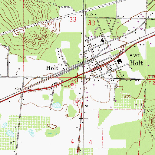 Topographic Map of Holt Volunteer Fire District, FL