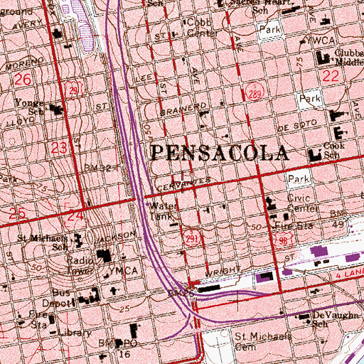 Topographic Map of Pensacola Fire Department Station 1, FL