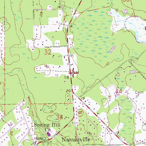 Topographic Map of Nassau County Fire and Rescue Station 7, FL