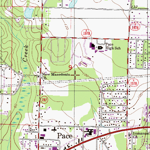 Topographic Map of Pace Volunteer Fire Department Station 1, FL