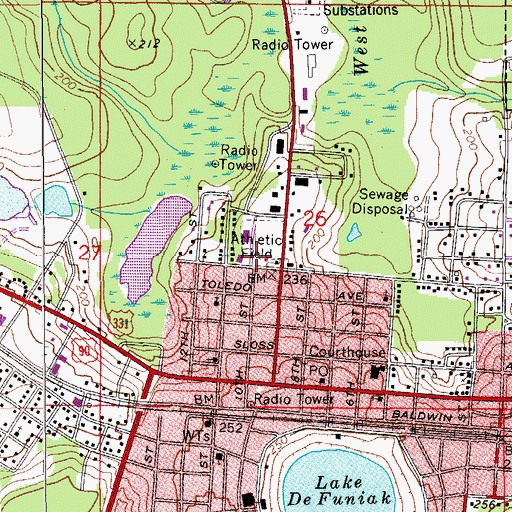 Topographic Map of Defuniak Springs Fire Department, FL