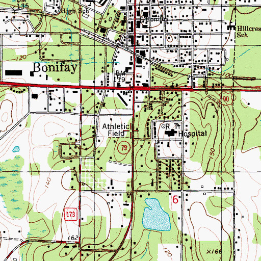 Topographic Map of Bonifay Fire and Rescue, FL