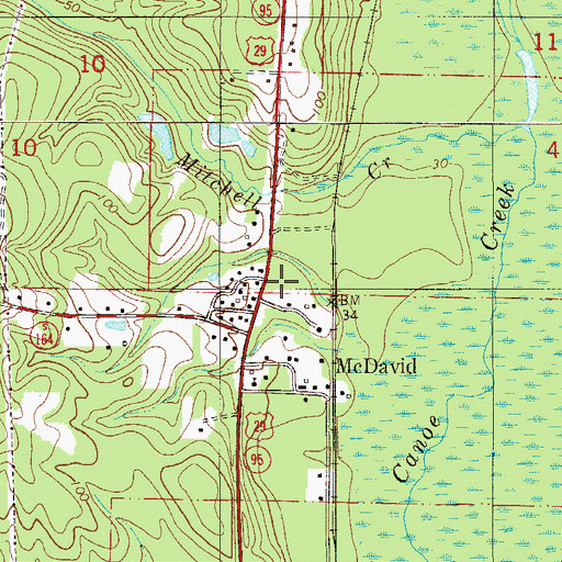 Topographic Map of McDavid Volunteer Fire Department, FL