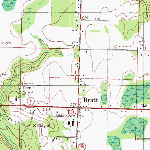 Topographic Map of Bratt Volunteer Fire Department Bratt Substation, FL