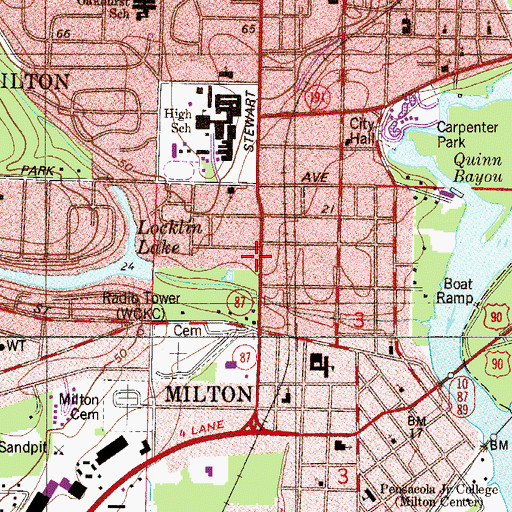 Topographic Map of Milton Fire Department 23, FL
