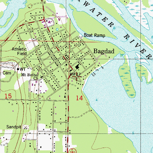 Topographic Map of Bagdad Volunteer Fire Department, FL