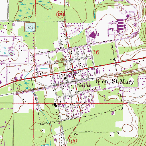 Topographic Map of Baker County Fire Department Station 50 Glen Saint Mary, FL
