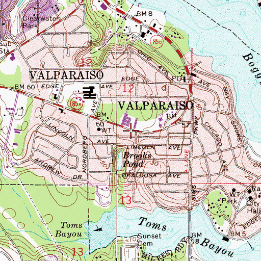 Topographic Map of Valparaiso Volunteer Fire Department, FL
