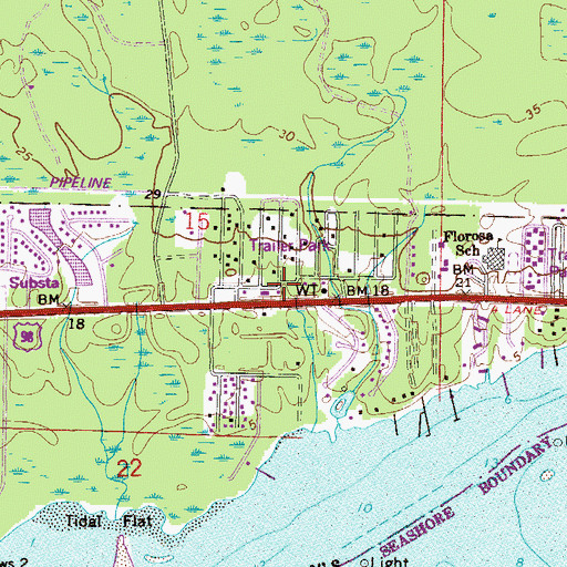 Topographic Map of Florosa Fire Department Station 5, FL