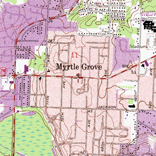 Topographic Map of Myrtle Grove Volunteer Fire Department, FL
