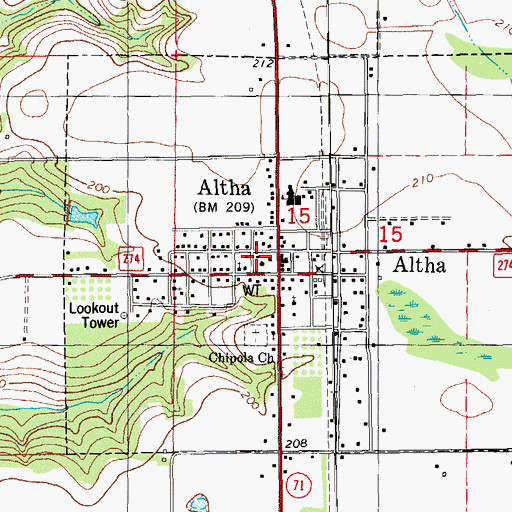 Topographic Map of Altha Volunteer Fire Department, FL