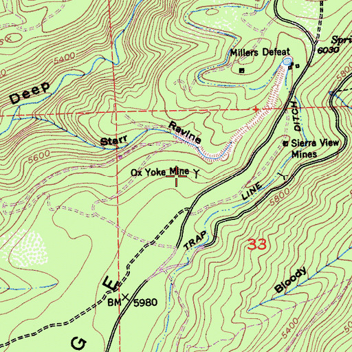 Topographic Map of Ox Yoke Mine, CA