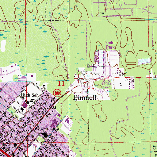Topographic Map of Bunnell Volunteer Fire Department Station 62, FL