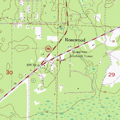 Topographic Map of Rosewood Volunteer Fire Department, FL