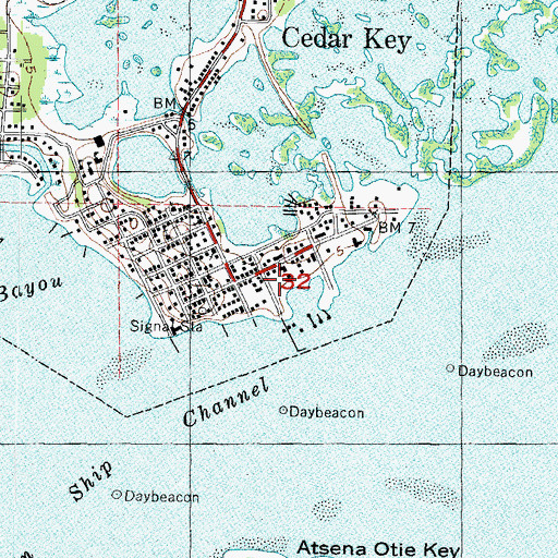 Topographic Map of Cedar Key Volunteer Fire Department, FL