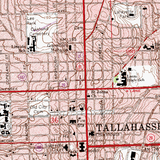 Topographic Map of Tallahassee City Fire Department Station 1, FL