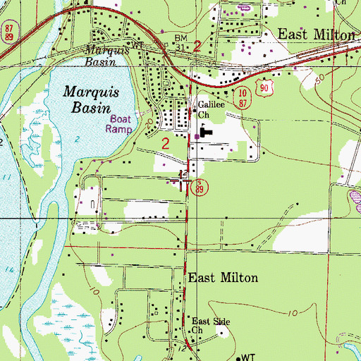 Topographic Map of East Milton Fire and Rescue Department 15, FL