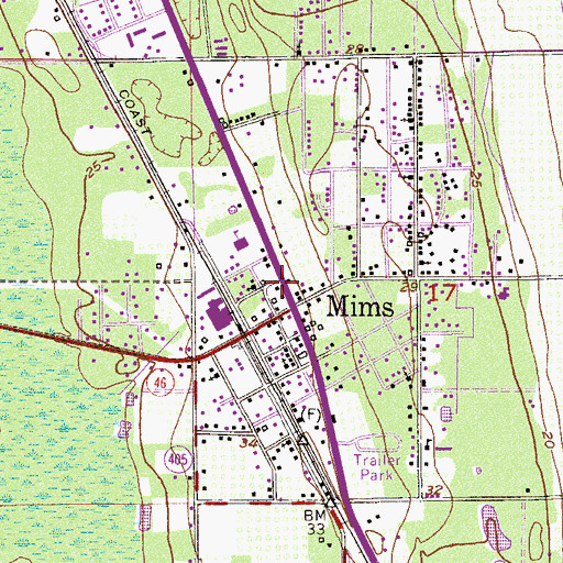Topographic Map of Brevard County Fire Rescue Station 22, FL