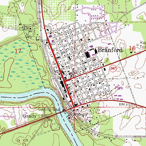 Topographic Map of Branford Volunteer Fire Department, FL