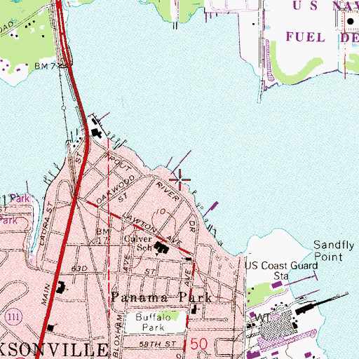 Topographic Map of Jacksonville Fire and Rescue Department Station 38, FL