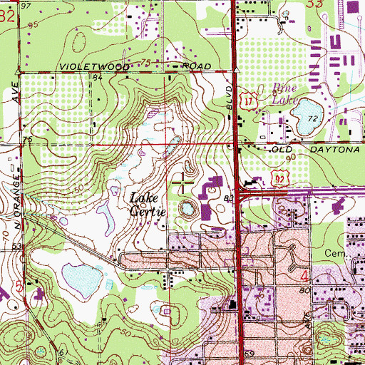 Topographic Map of Deland Fire Department Station 82, FL