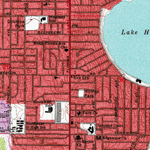Topographic Map of Lakeland Fire Department Station 2, FL