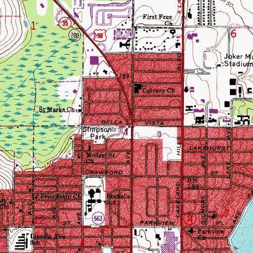 Topographic Map of Lakeland Fire Department Station 3, FL