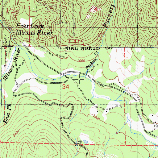 Topographic Map of Packers Creek, CA