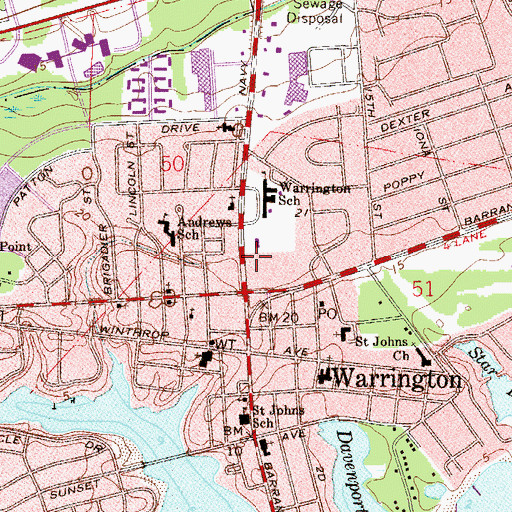Topographic Map of Warrington Fire District, FL