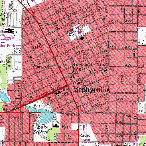 Topographic Map of Zephyrhills Fire and Rescue Station 2, FL
