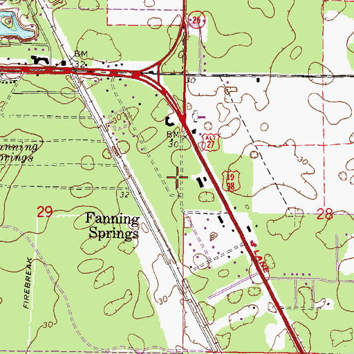 Topographic Map of Fanning Springs Fire Department, FL