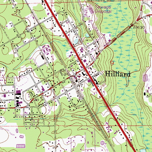 Topographic Map of Hilliard Volunteer Fire Department, FL