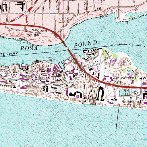 Topographic Map of Okaloosa Island Fire Department Station 4, FL