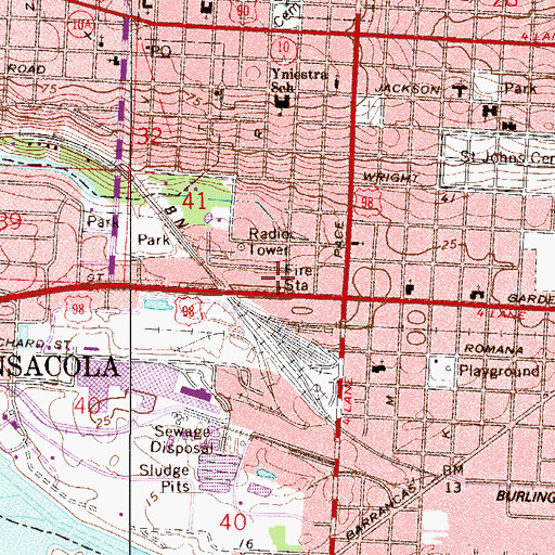 Topographic Map of Pensacola Fire Department Station 4, FL