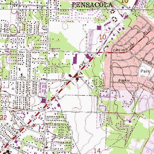 Topographic Map of Pensacola Fire Department Station 6, FL