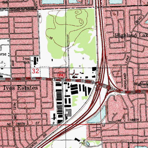 Topographic Map of Miami - Dade County Highland Oaks Fire Rescue Department Station 63, FL