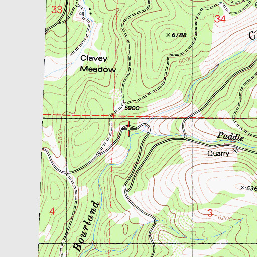 Topographic Map of Paddle Creek, CA
