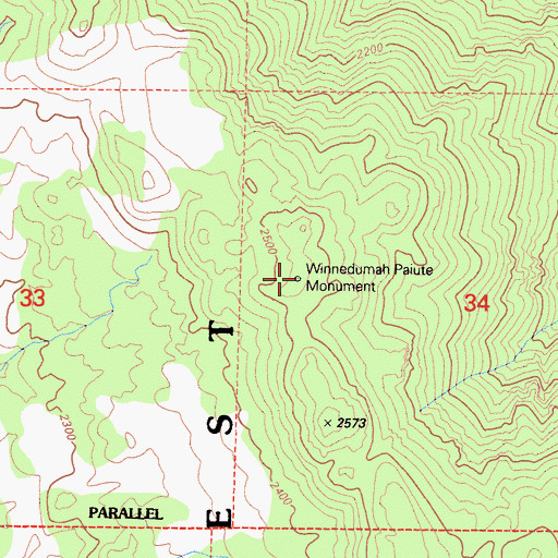 Topographic Map of Winnedumah Paiute Monument, CA