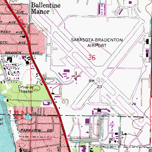 Topographic Map of Sarasota Bradenton International Airport Fire Department, FL