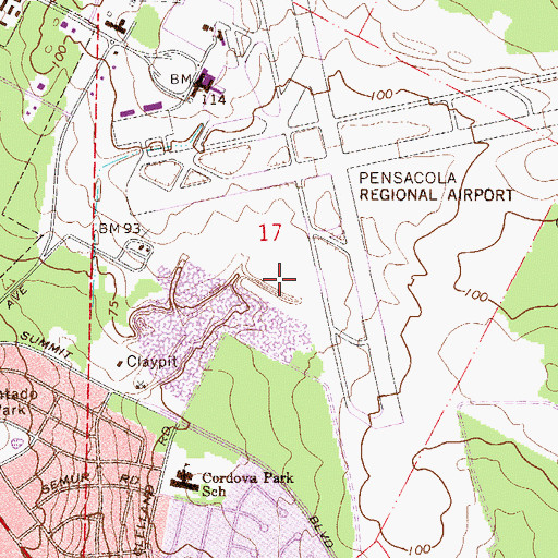 Topographic Map of Pensacola Fire Department Station 7, FL