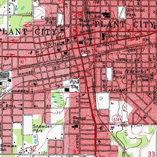 Topographic Map of Hillsborough County Fire Rescue Station 44, FL