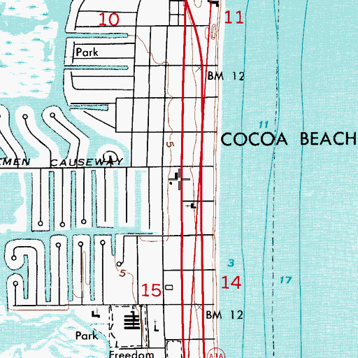 Topographic Map of Brevard County Fire Rescue Station 61 - Cocoa Beach Fire Department Station 1, FL