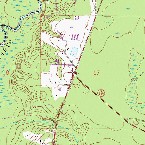 Topographic Map of Nassau County Fire and Rescue Station 6, FL