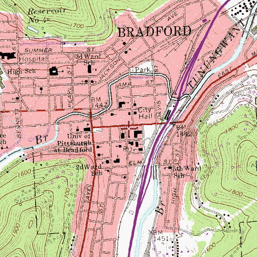 Topographic Map of Bradford City Fire Department Central, PA