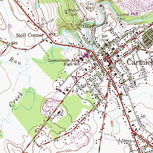 Topographic Map of Carmichaels - Cumberland Township Volunteer Fire Department Company 65, PA