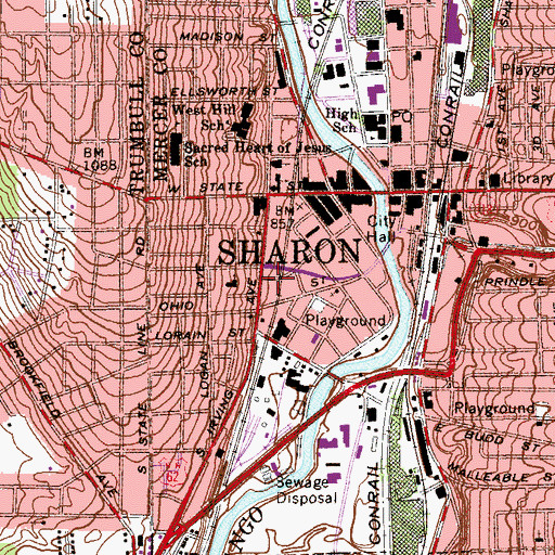 Topographic Map of Sharon Fire Department, PA